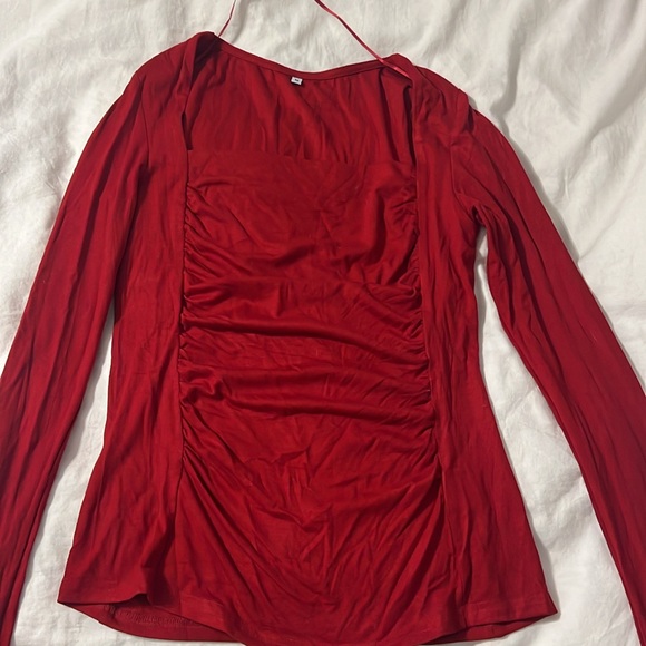 Tops - Elegant Women's Long Sleeve Top- Red